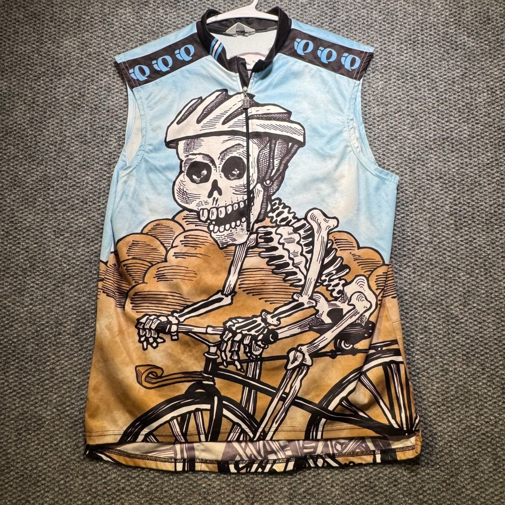 Pearl Izumi Skeleton Cycling Vest Sleeveless Jersey Blue Tan Mens Medium USA